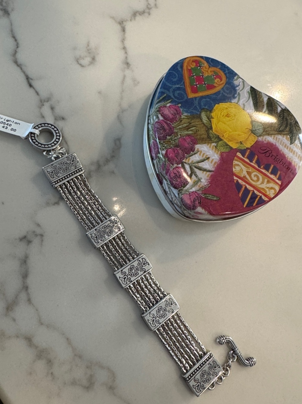 Brighton Flower Accent Bracelet with Heart Tin Jewelry Box